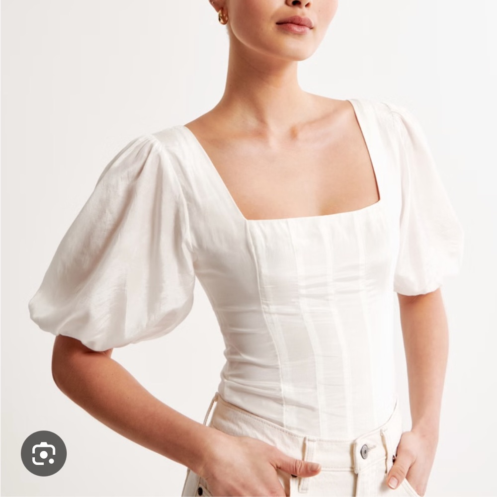 Abercrombie & Fitch Puff Sleeve Cotton Squareneck White Top